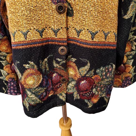 Sugar Street Weavers Gold Black Multi Fruit Woven Tapestry Jacket Floral Sz M - Picture 5 of 13